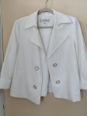 Kasper White Linen Blend Faux Double Breasted Lined Blazer Jacket 8 Office Chic